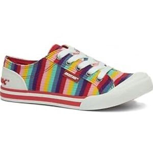Vintage style rocket dog, rainbow sneakers size 6.5 colorful striped gym shoes
